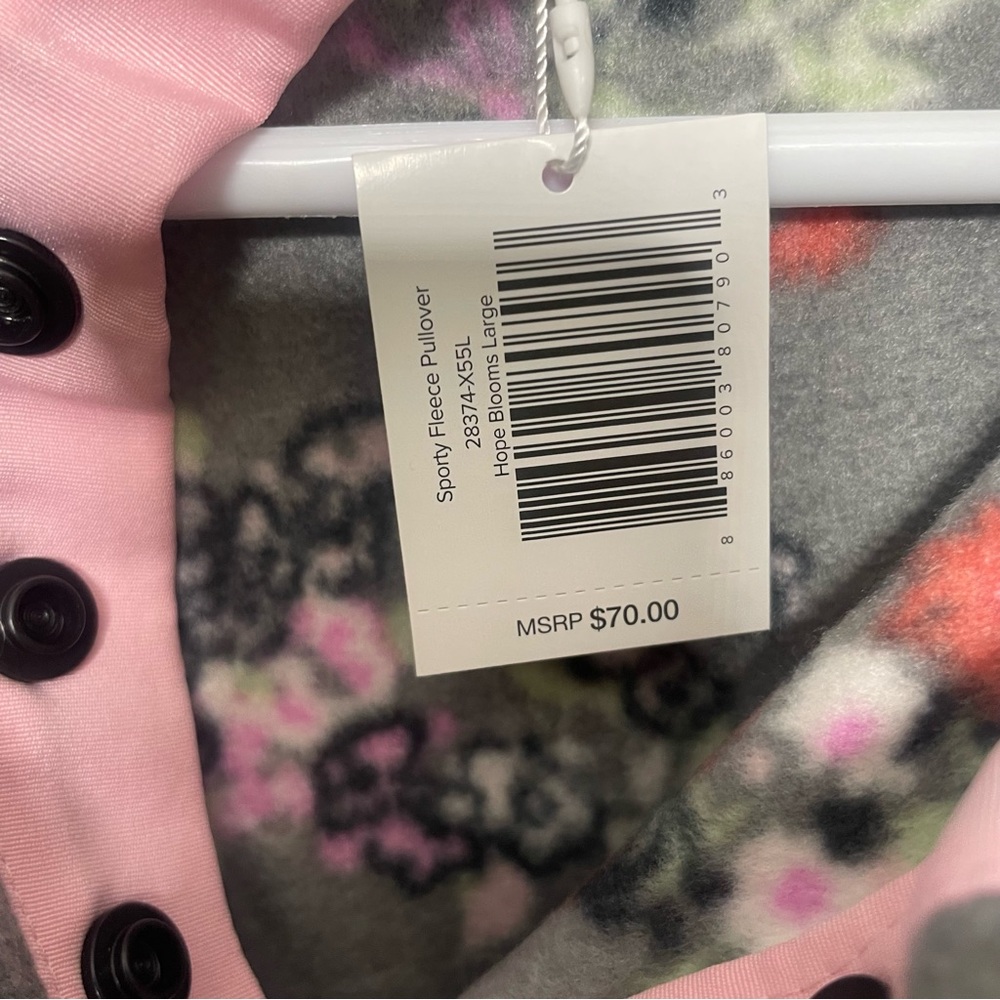 Vera Bradley Sporty Fleece Pullover Hope Blooms L Snap Up Gray Floral New - Picture 7 of 8
